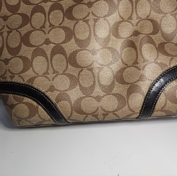 Coach F18917 Peyton Tote Tan Khaki Signature PVC Brown Trim Handbag - Picture 9 of 11